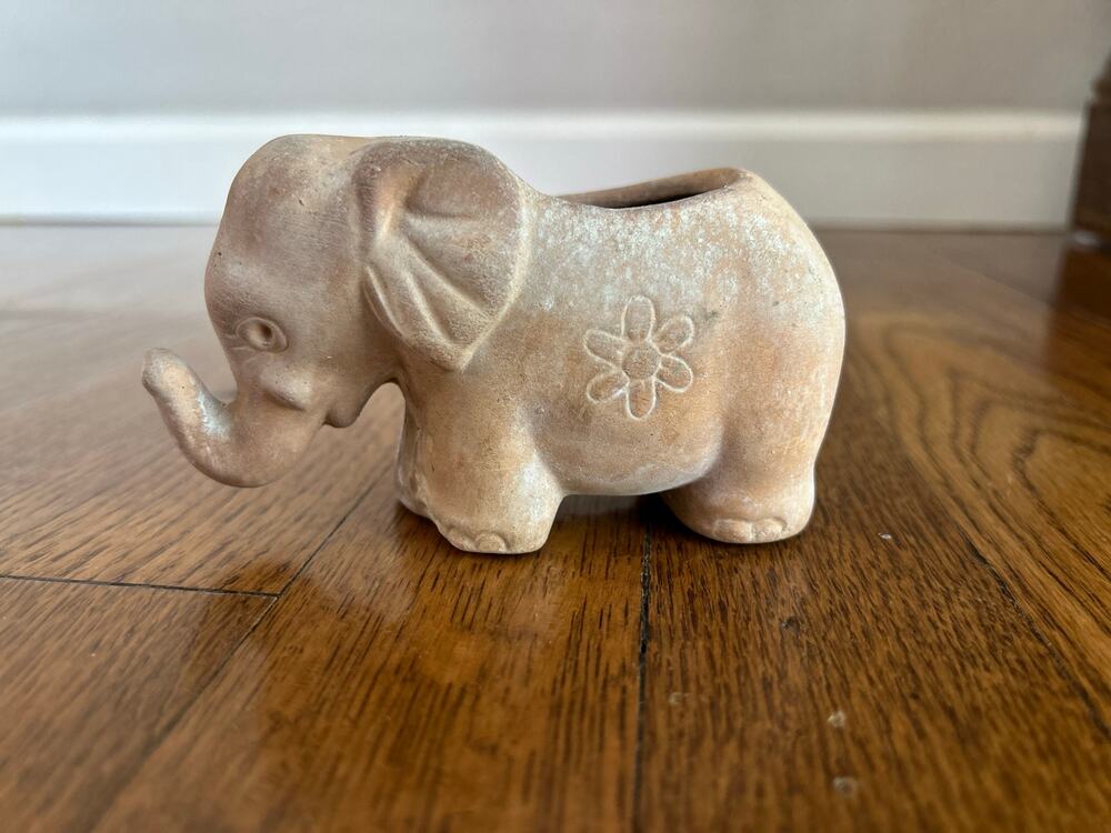 Vintage Ceramic Elephant Planter Matte Terracotta